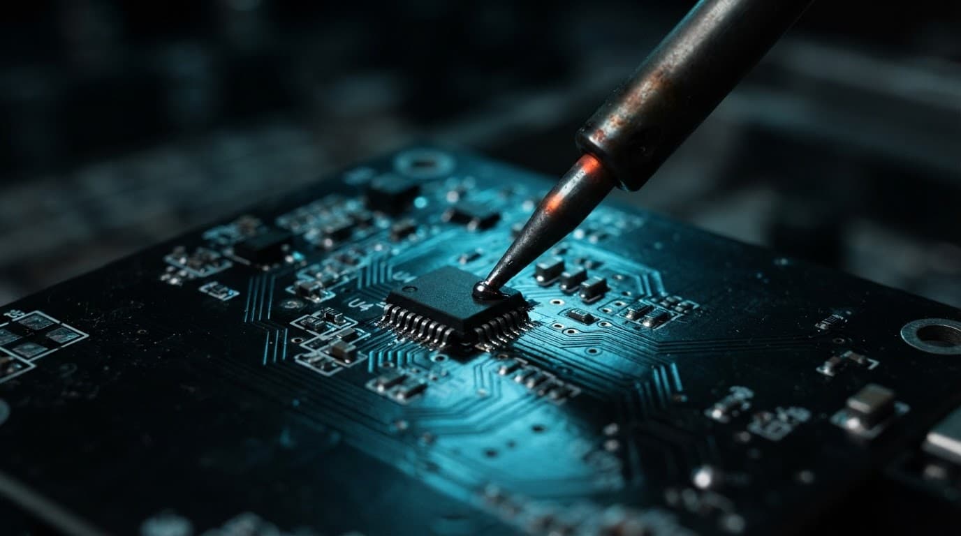 Makrofotografia płytki PCB — precyzyjna naprawa elektroniki
